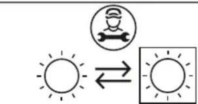 Diagram showing a worker icon with a crossed arrow between two sun icons, indicating equivalence or transformation.