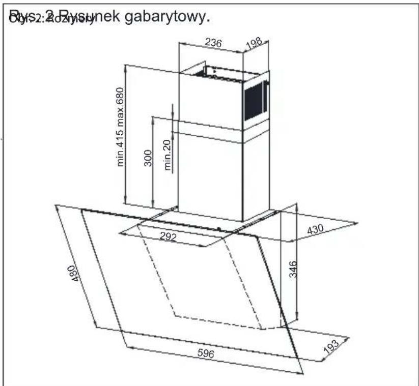 Rys2: Rysunek gabarytowy. min.415 max.680 300 min.20 292 430 346 180 596 193 236 198