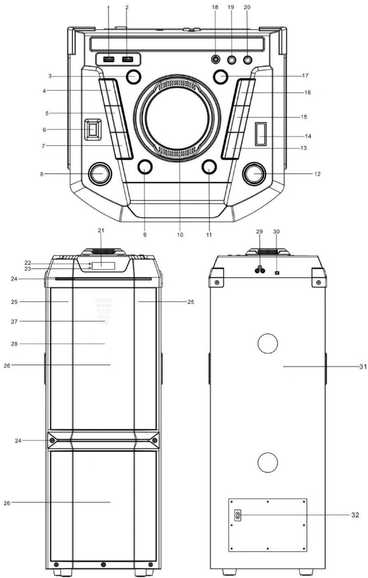 Technical diagram of a device casing with numbered components for identification and assembly reference.