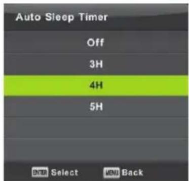 Auto Sleep Timer Off 3H 4H 5H OVER Select VEN/ Back