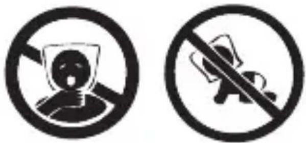 Two black-and-white pictograms showing a person crossed out of a barrier and another holding a tool, both without any text or symbols.