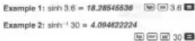 Example 1: sinh 3.6 = 18.28545538 Example 2: sinh-1 30 = 4.094622224