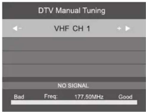 DTV Manual Tuning VHF CH 1 NO SIGNAL Bad Freq: 177.50MHz Good