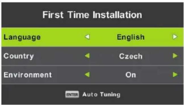 First Time Installation Language English Country Czech Environment On ENTER Auto Tuning