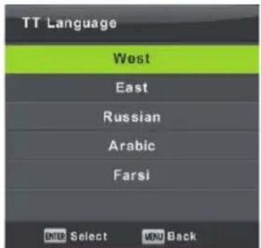 TT Language West East Russian Arabic Farsi ENTER Select MENU Back