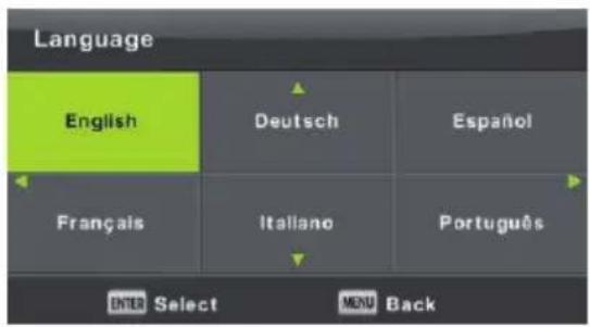 Language English Deutsch Español Français Italiano Português ENTER Select MENU Back