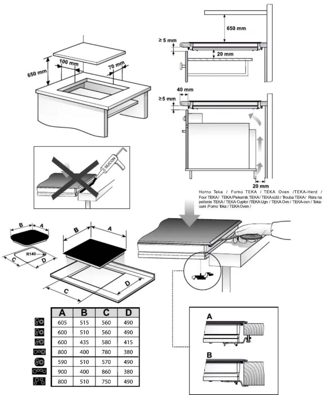 650 mm 100 mm 70 mm ≥5 mm 20 mm 40 mm ≥5 mm 20 mm Horno Teka / Forno TEKA / TEKA Oven /TEKA-Herd / Four TEKA/ TEKA/Piekarnik TEKA/ TEKAsütő / Trouba TEKA/ Rúra na pečenie TEKA/ TEKA Cuptor /TEKA Ugn / TEKA Ovn / TEKA-ovn / Tekauuni /Forno Teka / TEKA Oven / B A C D R140 A B C D 605 515 560 490 600 510 560 490 600 435 580 415 800 400 780 380 590 510 570 490 900 400 860 380 800 510 750 490 A B