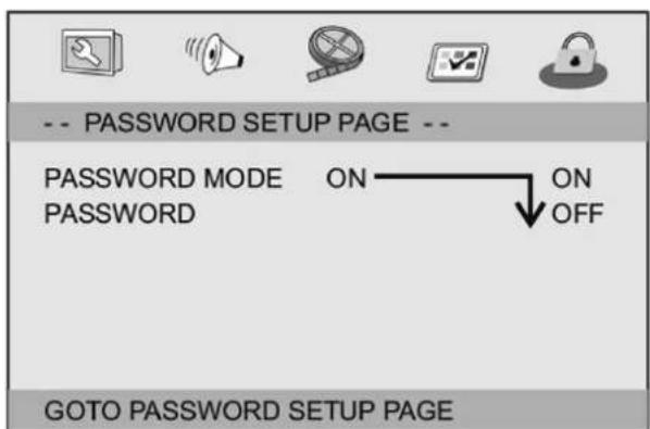 -- PASSWORD SETUP PAGE -- PASSWORD MODE ON PASSWORD OFF GOTO PASSWORD SETUP PAGE