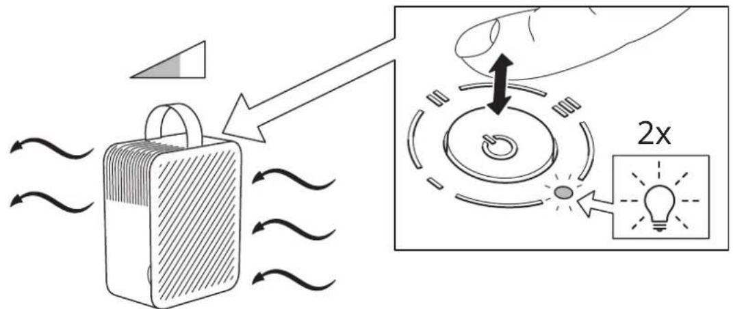 Diagram illustrating a device emitting sound waves, with an inset showing a light bulb and 2x speed ratio.