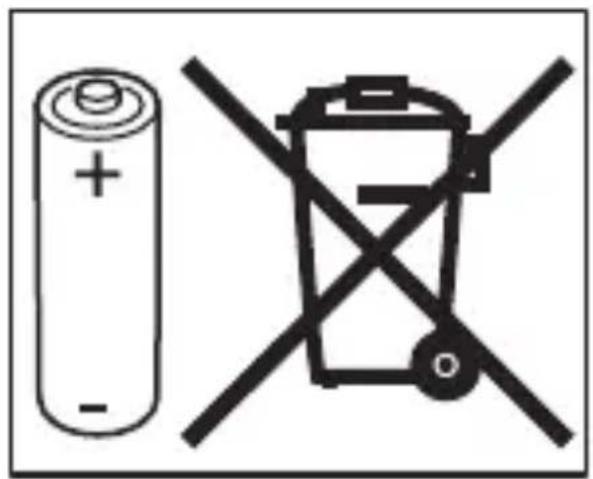 Safety warning symbol showing a battery and a crossed-out battery with plus and minus signs