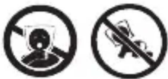 Two circular symbols with prohibition signs: one without a device, the other with a device.