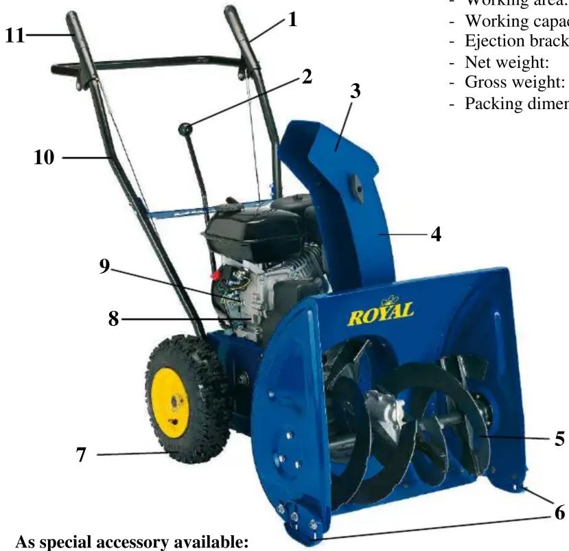 1 2 3 4 5 6 7 8 9 10 11 - Working capacity - Ejection brackets - Net weight: - Gross weight: - Packing dimer ROYAL As special accessory available: