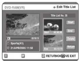 SAMSUNG DVD-R123 - Stiskem tlačítek ▲▼ zvolte Edit, pak stiskněte tlačítko OK nebo ▶. - 5