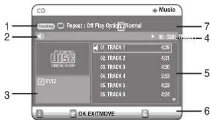 CD Music 1 2 Repeat : Off Play Options Normal 01:5201 Track 31. TRACK 1 4:39 32. TRACK 2 4:31 33. TRACK 3 4:30 34. TRACK 4 3:59 35. TRACK 5 4:23 36. TRACK 6 4:23 OK EXITMOVE