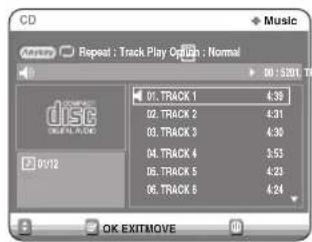 CD Music Repeat : Track Play Options : Normal 01:5:2017 01 TRACK 1 4.35 02 TRACK 2 4.31 03 TRACK 3 4.30 04 TRACK 4 3.53 05 TRACK 5 4.23 06 TRACK 6 4.24 OK EXITMOVE