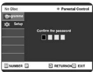 No Disc Pilgramine Setup Confirm the password NUMBER RETURNOK EXIT
