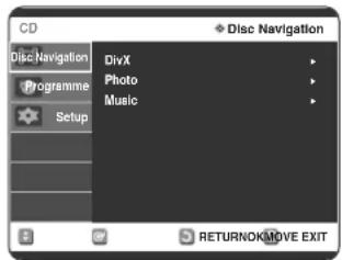 CD Disc Navigation Programme Setup DivX Photo Music RETURNOKMOVE EXIT