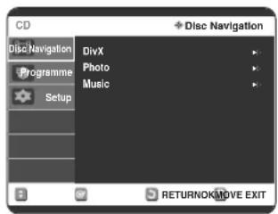 CD Disc Navigation Programme Setup DivX Photo Music + Disc Navigation RETURNOK MOVE EXIT