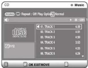 CD Music Anyway Repeat : Off Play Options Normal 01:501.7 02:TRACK 1 4:39 02:TRACK 2 4:31 03:TRACK 3 4:38 04:TRACK 4 3:52 05:TRACK 5 4:23 06:TRACK 6 4:24 OK EXITMOVE
