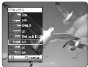 SAMSUNG DVD-R123 - Stlačením tlačidiel ▲▼ zvol'te Repeat, potom stlačením tlačidla ▶ zvol'te A-B. - 1