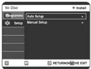 No Disc Programme Auto Setup Setup Manual Setup RETURNNO MOVE EXIT