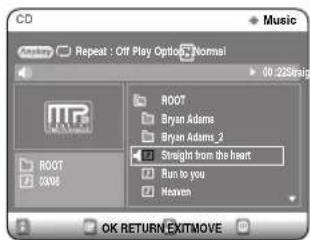 CD Audio Repeat : Off Play Options Normal 00.225699 ROOT Bryan Adams Bryan Adams_2 Straight from the heart Run to you Heaven OK RETURN EXITMOVE