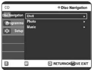 CD Disc Navigation Programme Setup DivX Photo Music RETURNOK/MOVE EXIT