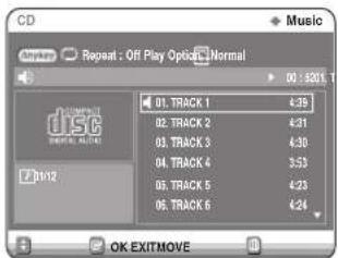 CD Music Anyway Repeat : Off Play Options Normal 01. TRACK 1 4:39 02. TRACK 2 4:31 03. TRACK 3 4:35 04. TRACK 4 3:53 05. TRACK 5 4:23 06. TRACK 6 4:24 OK EXITMOVE