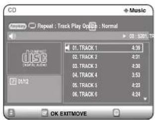 CD Music Repeats : Track Play Options : Normal 01. TRACK 1 4:39 02. TRACK 2 4:31 03. TRACK 3 4:30 04. TRACK 4 3:53 05. TRACK 5 4:23 06. TRACK 6 4:24 OK EXITMOVE