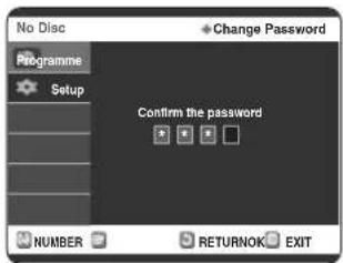 SAMSUNG DVD-R123 - A távvezérlő 0 - 9 gombjaival írja be a négyjegyű jelszót! Megjelenik a 'Confirm the password.' üzenet. Írja be újra a jelszót! - 1