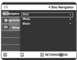 CD Disc Navigation Programme Setup DivX Photo Music RETURNOKMOVE