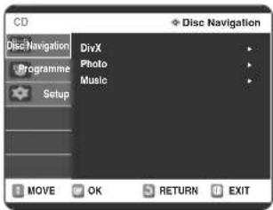 CD Disc Navigation Programme Setup DivX Photo Music MOVIE OK RETURN EXIT