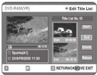 SAMSUNG DVD-R123 - Stiskem tlačítek ▲▼ zvolte Edit, pak stiskněte tlačítko OK nebo ▶. - 4
