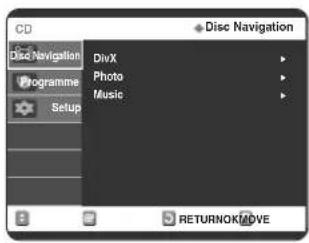 CD Disc Navigation DivX Photo Music Programme Setup RETURNOKMOVE
