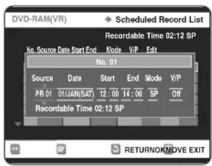 SAMSUNG DVD-R123 - Stiskem tlačitka RETURN zavřete obrazovku záznamu s timerem. - 1