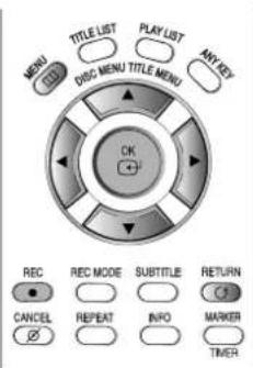MENU TITLE LIST PLAY LIST ANY KEY DISC MENU TITLE MENU OK REC REC MODE SUBTITLE RETURN CANCEL REPEAT INFO MARKER TIMER
