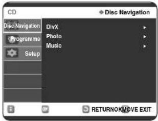 CD Disc Navigation Programme Setup DivX Photo Music RETURNOKMOVE EXIT