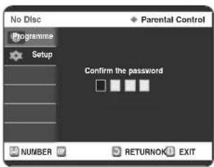 No Disc Programme Setup Confirm the password NUMBER RETURNOK EXIT