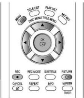 TITLE LIST PLAY LIST ANY KEY MENU DISC MENU TITLE MENU OK REC REC MODE SUBTITLE RETURN CANCEL REPEAT INFO MARKER TIMER