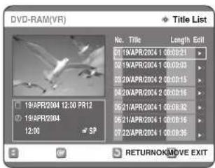 SAMSUNG DVD-R123 - Použití tlačítka TITLE LIST - 1