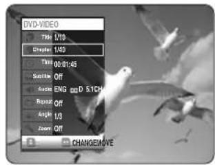 DVD-VIDEO 75K 1/10 Chapter 1:40 Time 00:01:45 Switch Off Audio ENG 5.1CH Repeat Off Angle 1:3 Zoom Off CHANGEMOVE