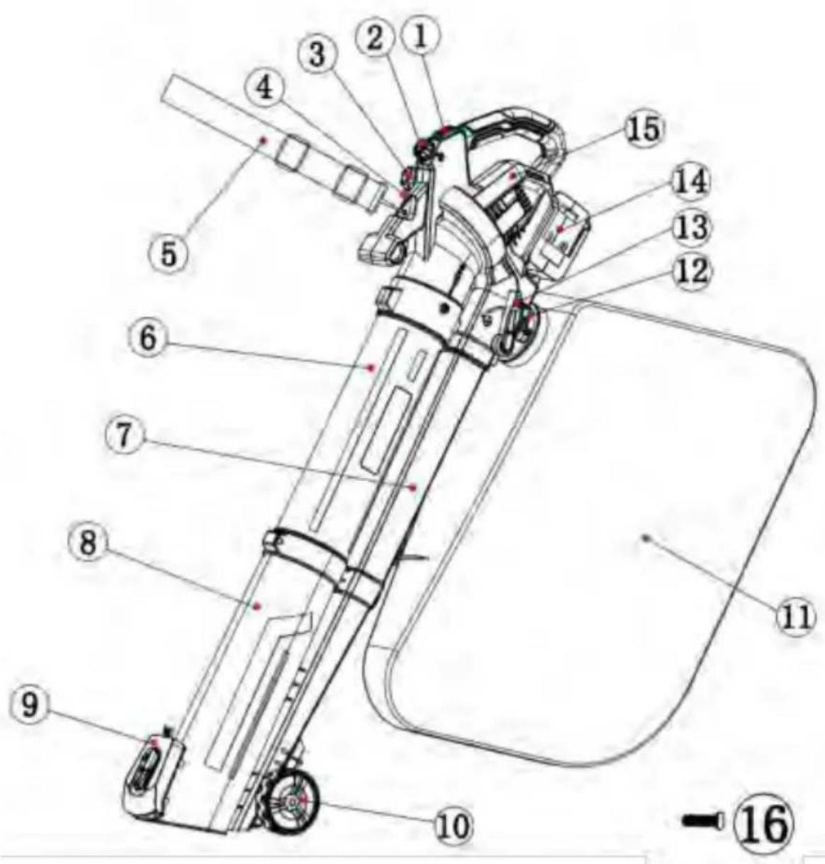Technical diagram of a mechanical device with numbered components for identification