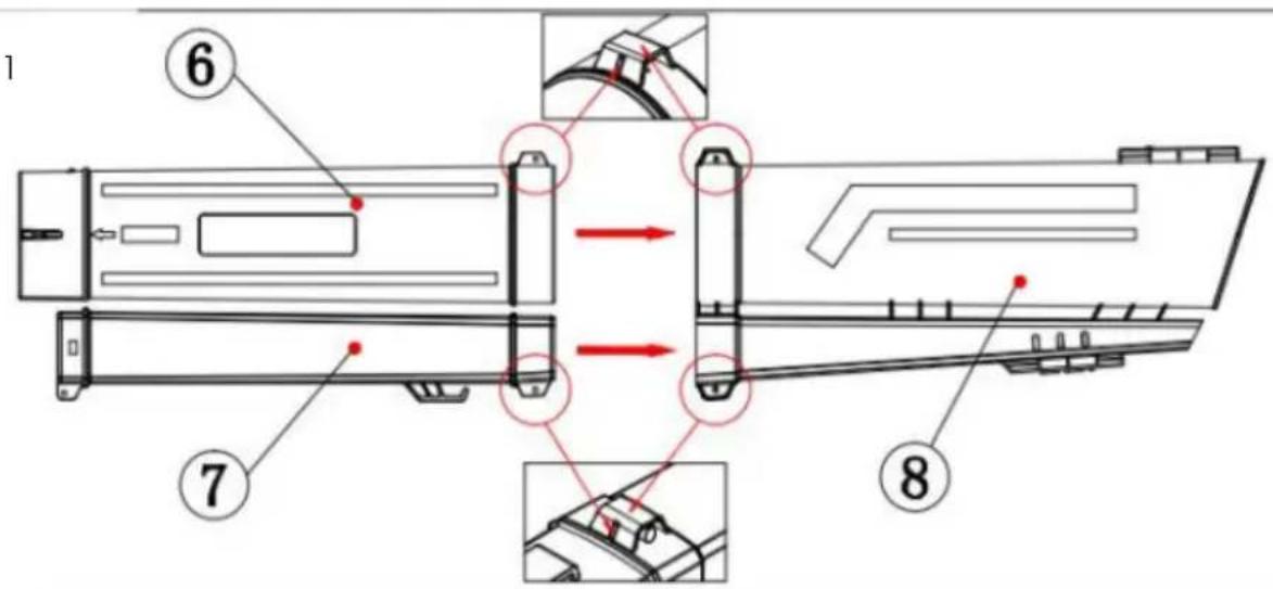 Technical diagram of a mechanical assembly with numbered components and directional arrows indicating flow or movement.
