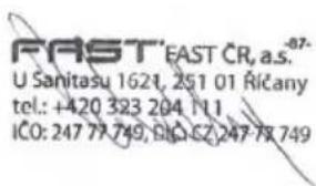 FAST' EAST ČR, a.s. 87- U Sanitasu 1621, 251 01 Ričany tel.: +420 323 204 111 ICO: 247 77 749, DIO CZ, 247 78 749