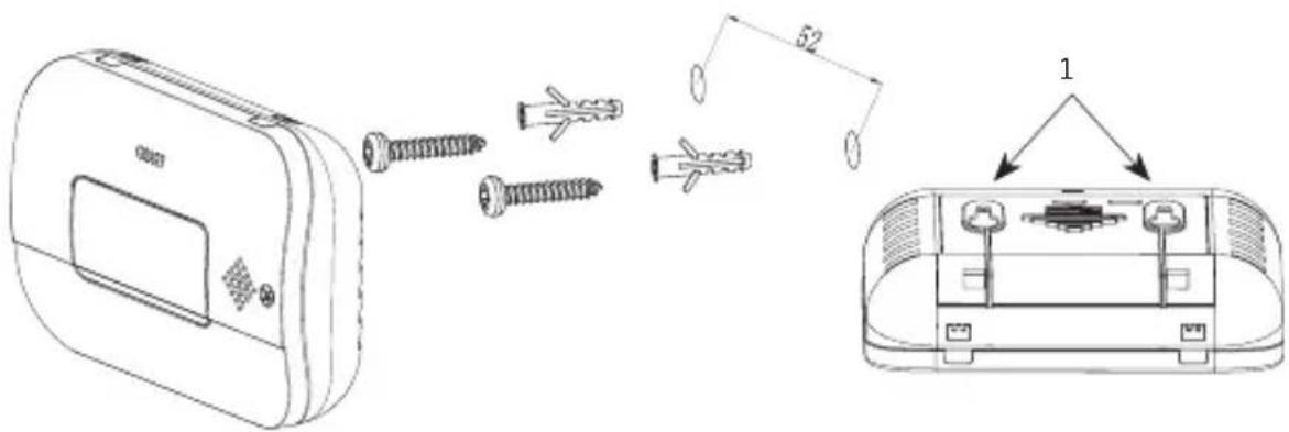 Technical diagram showing assembly steps of a device with screw and connector components, including dimension annotations.