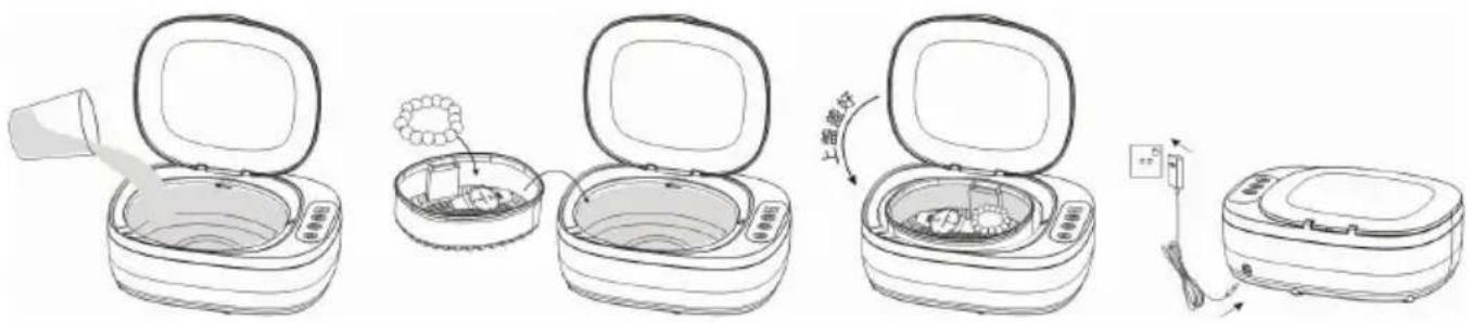 Diagram illustrating the step-by-step installation of a microwave oven, showing open lid, internal cavity, and final packaging with Chinese annotations.