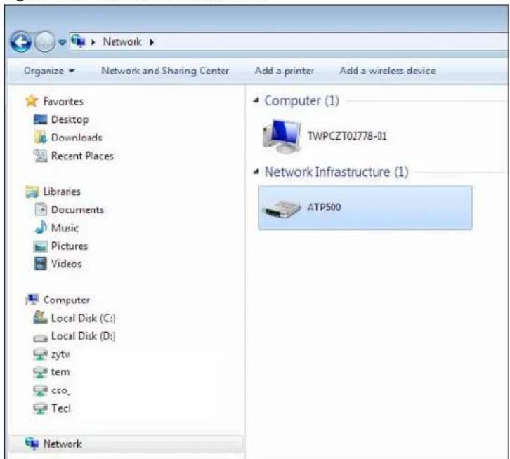 Network Organize Network and Sharing Center Add a printer Add a wireless device Favorites Desktop Downloads Recent Places Libraries Documents Music Pictures Videos Computer Local Disk (C:) Local Disk (D:) zytw tem cso_ Tecl Network Computer (1) TWPCZT02778-01 Network Infrastructure (1) ATP500
