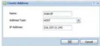 Create Address Name: map@p Address Type: HOST IP Address: 216.237.21.243 OK Cancel
