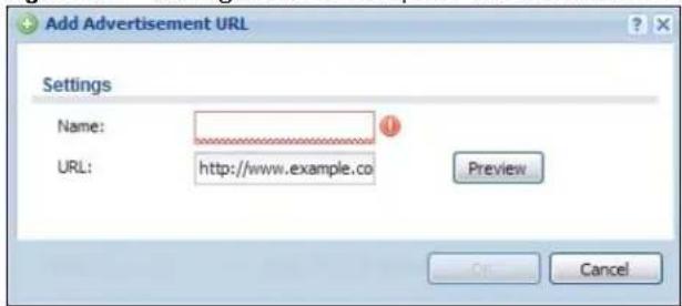 Add Advertisement URL Settings Name: URL: http://www.example.co Preview Cancel