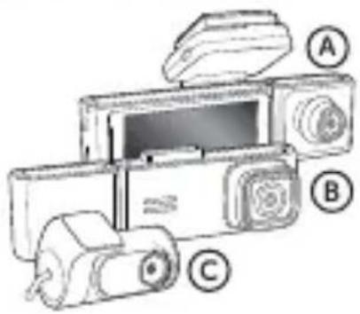 Diagram of a digital camera module with labeled parts A, B, and C